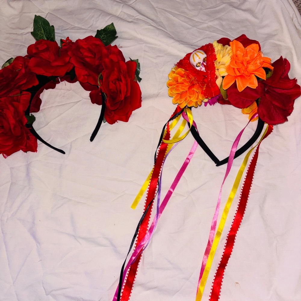 Floral Headbands with Red and Orange Flowers